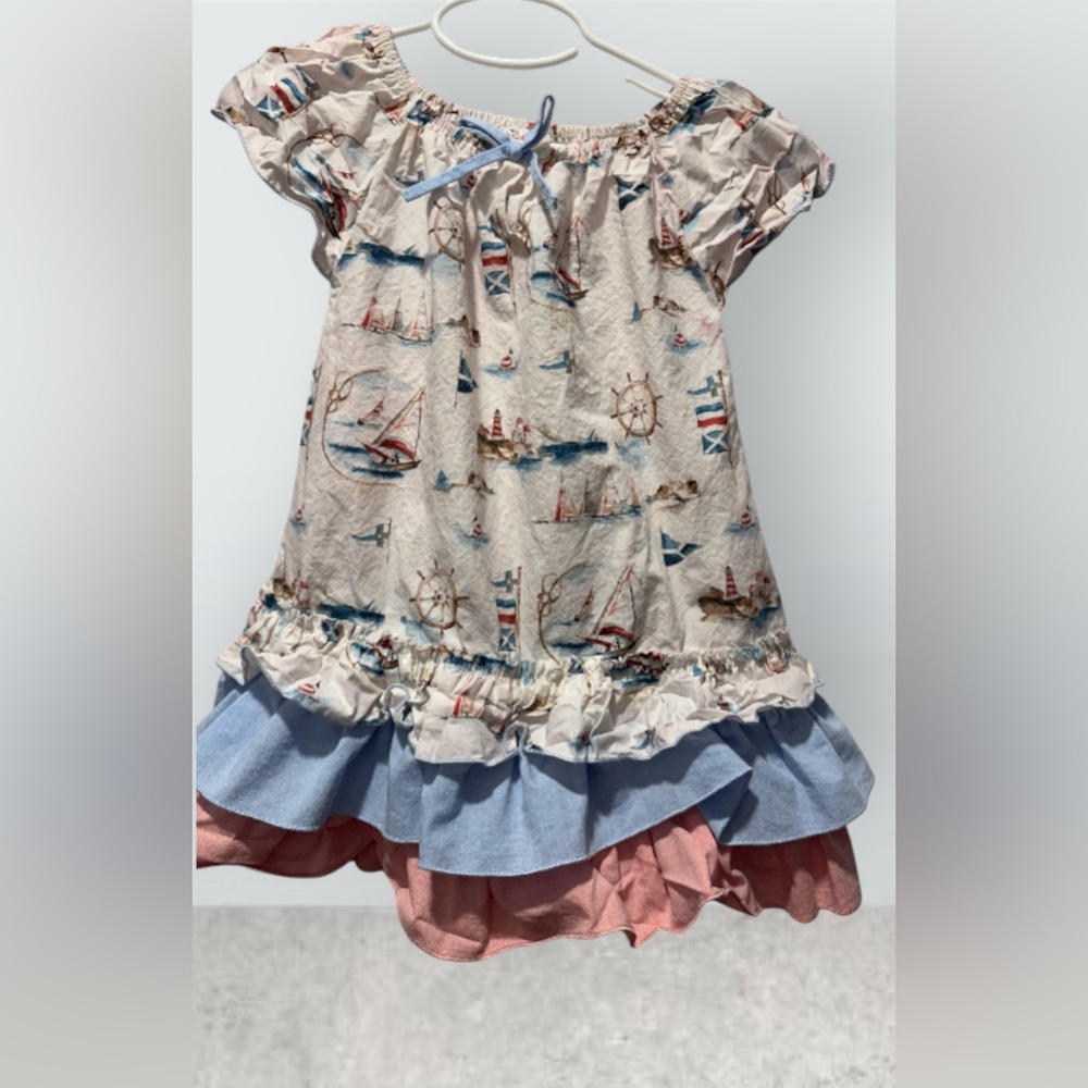 Nautical-Themed girls Dress with Blue and Pink Accents